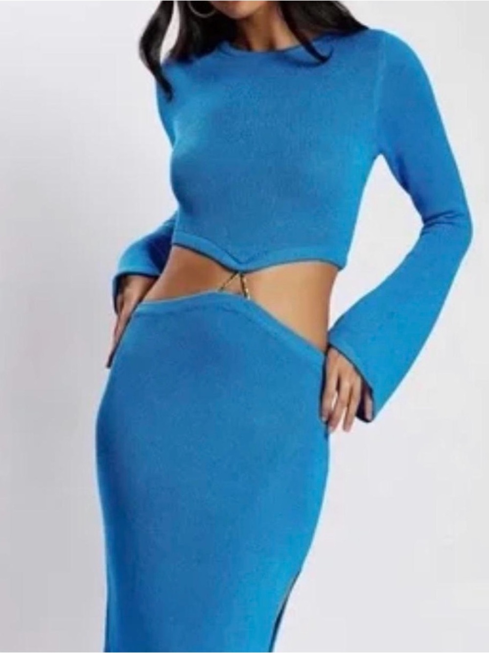 Meshki Anna Flare Long Sleeve Knit Azure Blue